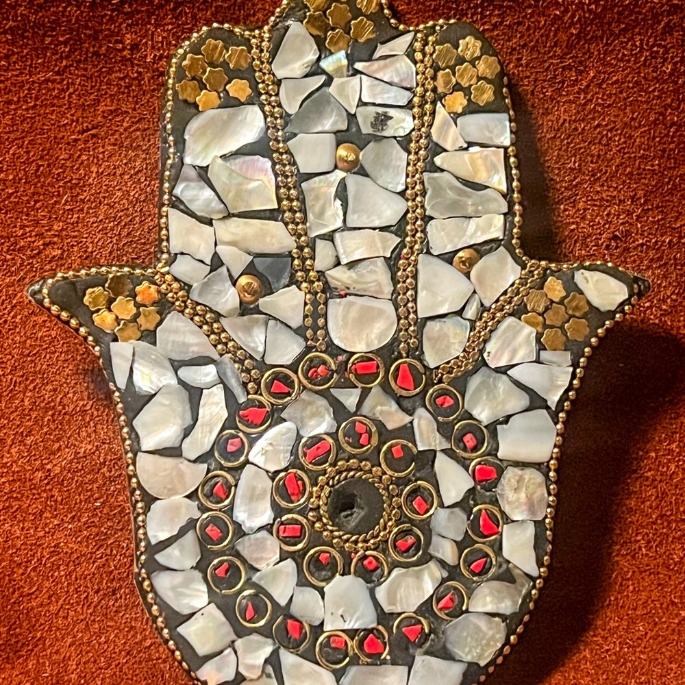 Aluminum Hamsa Hand Incense Burner with Mother of Pearl Inlay